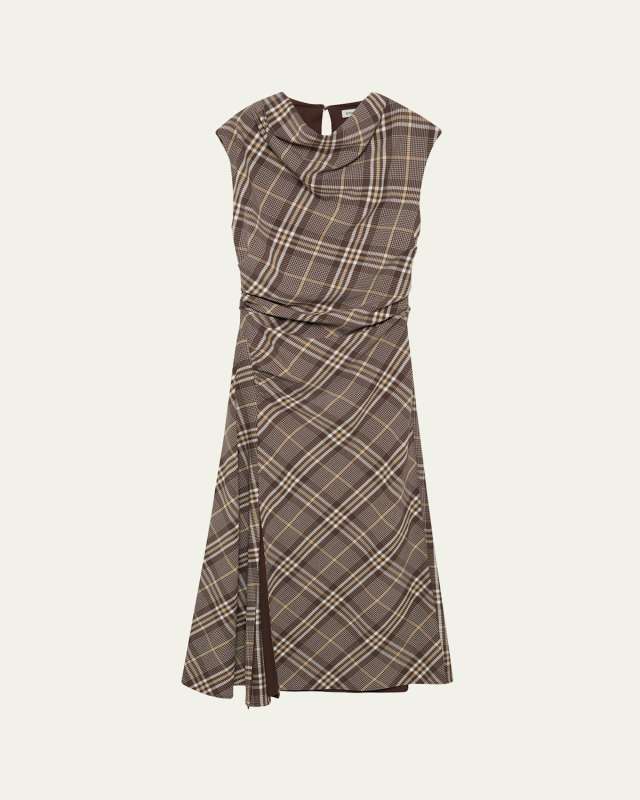 Burke Draped Plaid Midi Dress